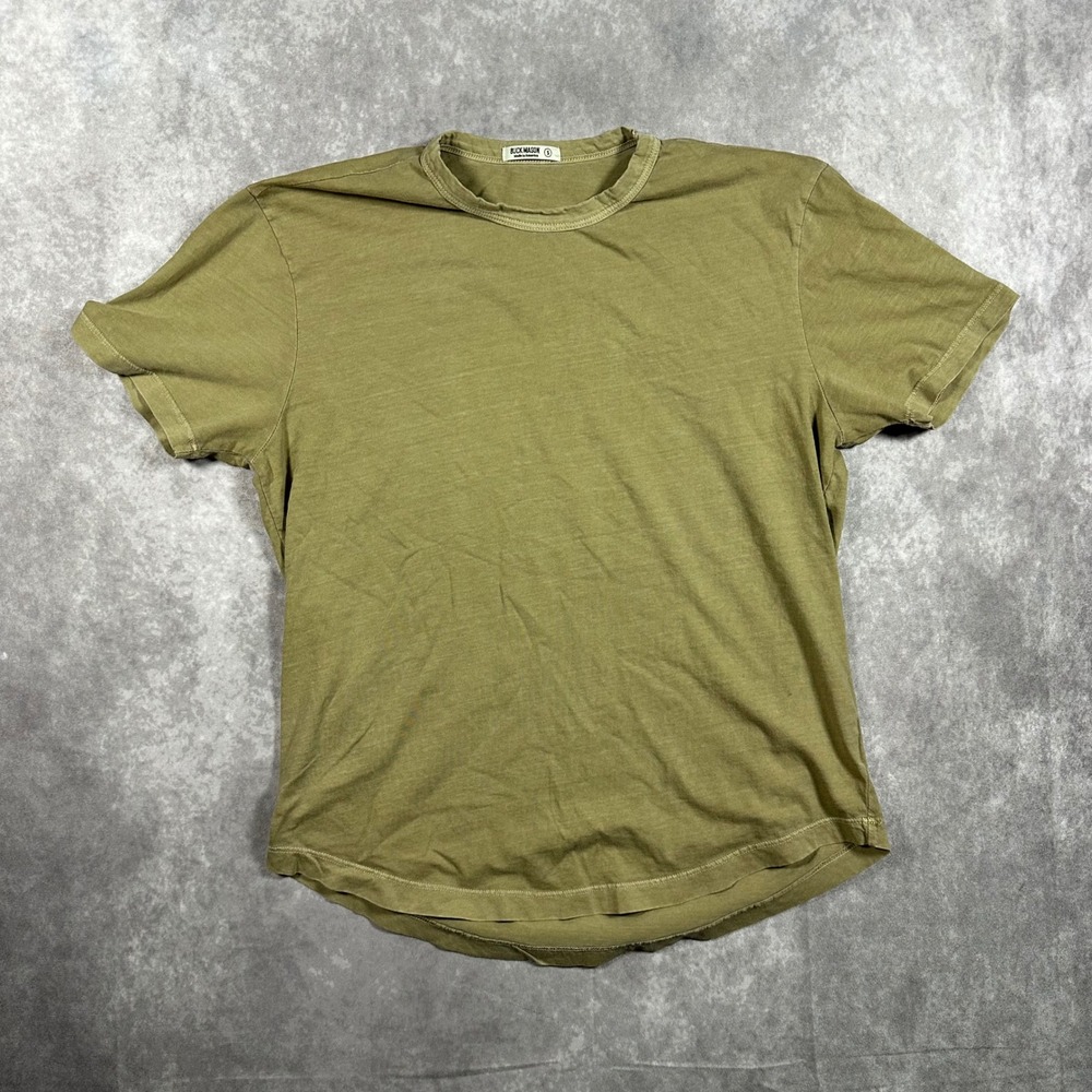 Buck Mason Slub Cotton Curved Hem Tee Shirt Olive Green Mens Small Made in USA